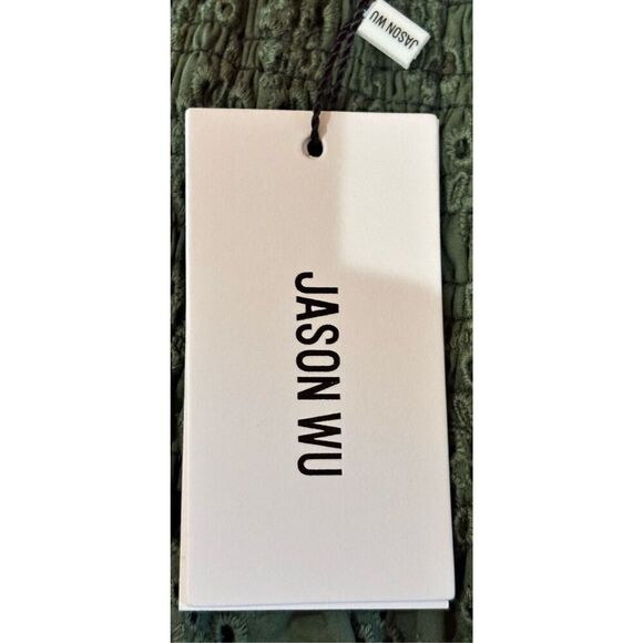 JASON WU Smocked Eyelet Mini Skirt in Olive Green NWT Size Large - Picture 9 of 10